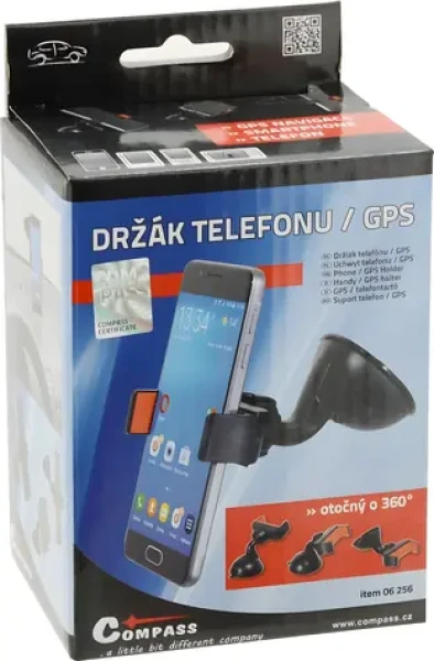 Compass Držák telefonu a GPS na přísavku SIDE / Držák / Přísavka s aretací / 360° otočný / černá (06256)