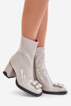 Lakované Dámské Boty Na Podpatku S Dekorací MR880-019 Světle Šedé D&A 36