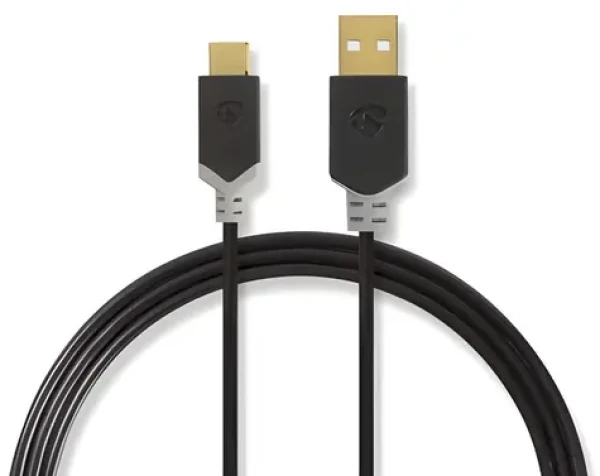 Nedis USB-A - USB-C antracit / Kabel / USB 2.0 / 60 W / 480 Mbps / 2 m (CCBW60601AT20)
