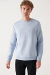 Avva Men's Light Blue Crew Neck 3 Thread Fleece Inside Printed Standard Fit Regular Cut Sweatshirt