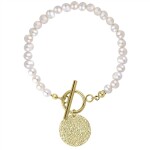 Perlový náramek Raquel Gold - chirurgická ocel, sladkovodní perla, Zlatá 18 cm
