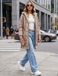 Dlouhá dámská prošívaná bunda s kapucí, béžová, FashionStreet TY5810 S