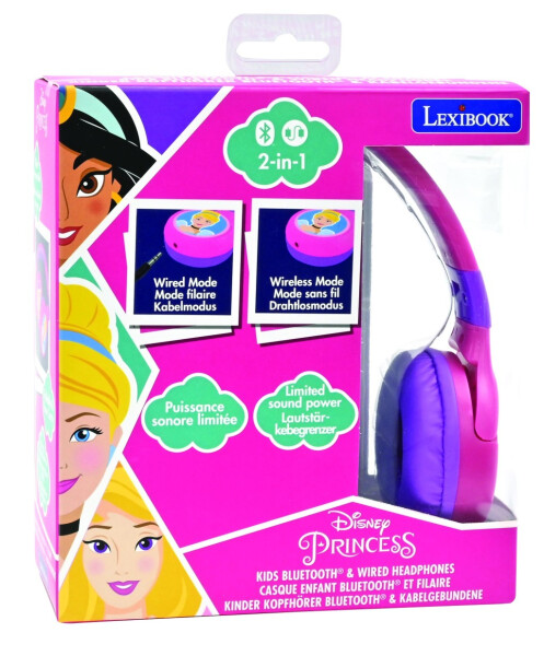 Lexibook 2v1 bluetooth skládací sluchátka Disney princezny s limitem hlasitosti - Alltoys Lexibook