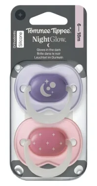 TOMMEE TIPPEE Dudlík Night dívčí 6-18 m / silikonový / svítí ve tmě / 2 ks