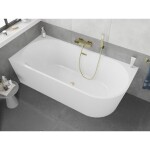 MEXEN/S - Silo volně stojící rohová vana levá reliéf 150 x 75, bílá, sifon a přepad zlatá kartáčovaná 52891507500L-55