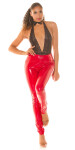 Sexy kalhoty KouCla Latex Look se šněrováním NEONPINK L