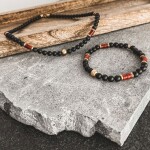 Pánský náramek Henri - 6 mm onyx a pravý korál, Červená 25 cm