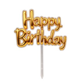 Dortisimo Zápich do dortu Happy Birthday zlatý (1 ks)