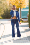 Sexy tmavý denim použitý vzhled flarred Jeans denimblue