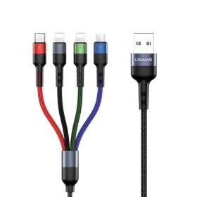 USAMS SJ413 U26 3m / Nabíjecí kabel / 4v1 / 2A / 2x Lightning, microUSB, USB-C / opletený (SJ413USB01)