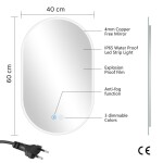 Erga Demi, oválné LED zrcadlo 40x60cm, 3 barvy světla, přední osvětlení, topná podložka proti zapaření, ERG-V01-DEMI-4060-CL