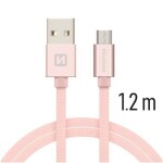 Swissten 71522205 USB 2.0, zástrčka A - zástrčka micro B, opletený, 1,2m, růžovo-zlatý