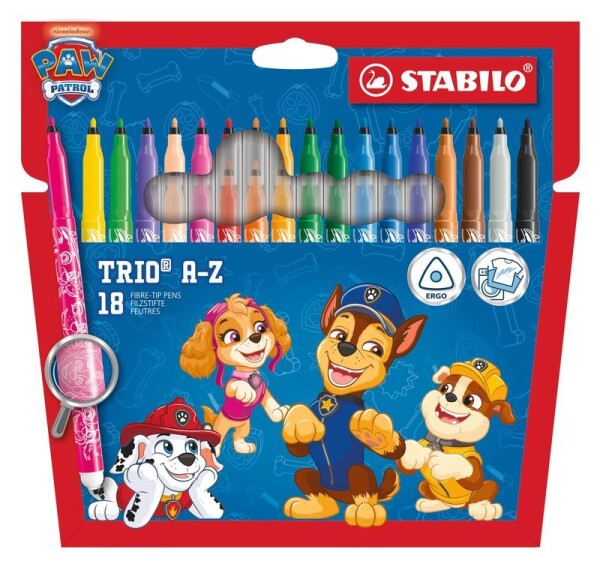 Vláknový fix - STABILO Trio A-Z PAW Patrol - 18 ks sada - s potisky PAW Patrol