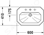 DURAVIT - 1930 Umyvadlo 600x410 mm, s přepadem, 1 otvor pro baterii, bílá 0438600000