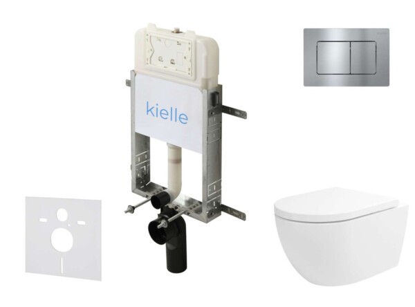Kielle - Genesis New Set předstěnové instalace, klozetu Oudee, Vortex Rimless+, sedátka softclose a tlačítka Gemini New III, lesklý chrom 30528SZ26