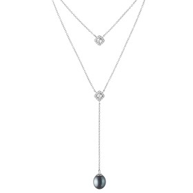Stříbrný náhrdelník s černou perlou a zirkony - stříbro 925/1000, 40 cm + 6 cm (prodloužení) Černá