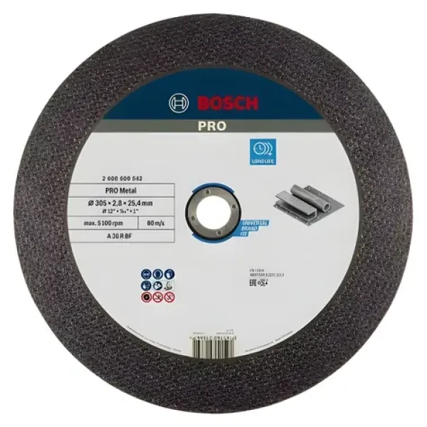 BOSCH PRO Metal / Řezný kotouč na kov / Průměr 305 mm / Otvor 25,4 mm / Síla 2,8 mm (2608600542)