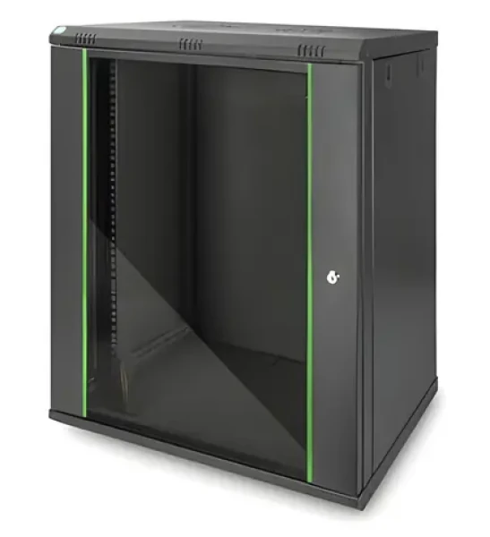 Digitus Dynamic černá / Nástěnný rozvaděč / 19" / 16U / 785x600x450 mm / uzamykatelné skleněné dveře (DN-19 16-U-EC-SW)