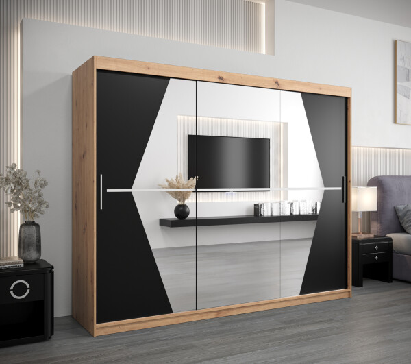 Šatní skříň Abi Bo s nástavcem Barva korpusu: Dub artisan, Rozměry: 250 cm, Dveře: Černá