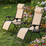 Sada 2 polohovacích zahradních židlí se stolem - béžová