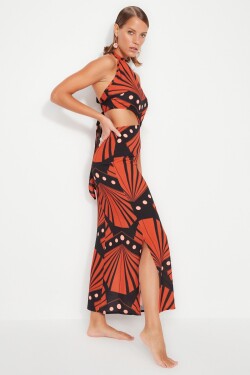Trendyol geometrické vzorované maxi plážové šaty tkanými doplňky
