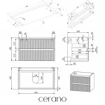 CERANO - Koupelnová skříňka Carole - bílá matná rýhovaná + deska pod umyvadlo Navira Pro - 36 mm + konzole chrom - 160x46x51,6 CER-408199