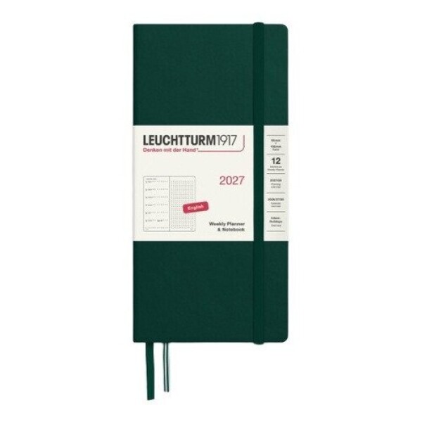 Týdenní plánovač & Zápisník Forest Green, tečkovaný Wallet B6+ x A6 2027, anglicky