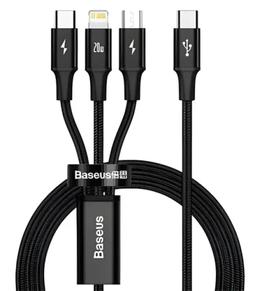 Baseus Rapid Series 3v1 černá / Datový kabel / USB-C / MicroUSB / Lightning / 20W / 1.5m (57983131479)