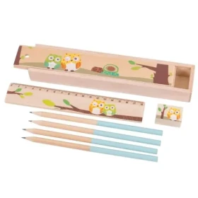 Bigjigs Toys dřevěný penál sovičky modrá / od 3 let (BJ233-1-BM)