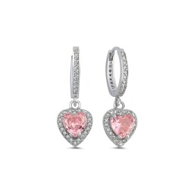 LUNICA Stříbrné visací náušnice RŮŽOVÉ SRDCE 0860