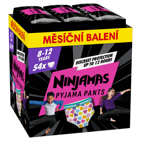 Ninjamas Pyjama Pants Srdíčka, 54 Plenkové Kalhotky, 8 Let, 27kg-43kg