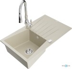 MEXEN/S - Cesar granitový dřez 1 s odkapávačem včetně baterie Savita, béžová 6514-69-672601-00