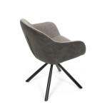 Židle jídelní, béžová látka a tmavě šedá látka v dekoru vintage kůže, černý kov, otočná P90°+ L90° s vratným mechanismem