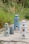Chic Antique Svítící dekorace LED Lighthouse Sky Blue, modrá barva, keramika