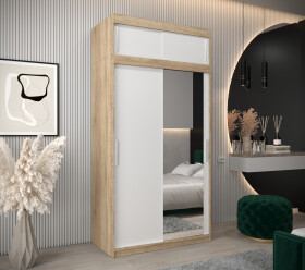 Šatní skříň Abi T2 s nástavcem Barva korpusu: Dub Sonoma, Rozměry: 120 cm, Dveře: Bílá