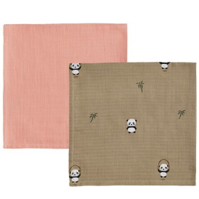 OYOY Mušelínová plena Panda Khaki/Rose - set 2 ks, růžová barva, hnědá barva, textil