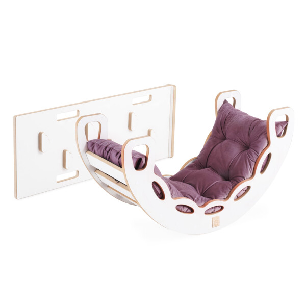 PLUSH NEST PLUSH NEST Dřevěné houpátko Mini 4v1 s lezeckou stěnou, skluzavkou a polštářem