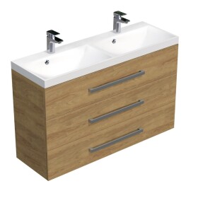 Koupelnová skříňka s chromovými úchyty a umyvadlem SAT Cube Way 120x76,5x40 cm dub Hickory mat CUBE21203DH CUBE21203DH