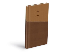 Diář 2026 T806 PU s gumkou dark brown/beige 90x170mm