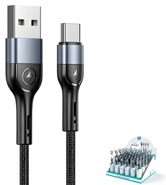 USAMS US-SJ449 U55 černá / Dobíjecí a datový kabel / USB-C / Nylon braided / 2A / 1m (SJ449ZJ01)