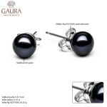 Náušnice s černou 6,5-7 mm říční perlou Phoebe I, stříbro 925/1000, Černá