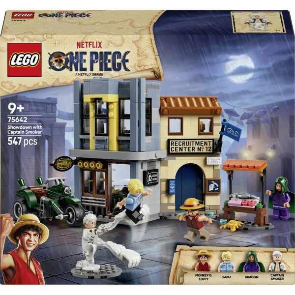 75642 LEGO® ONE PIECE Showdown s kapitánem Smoker; stavební a herní sada; diorama pro vypnutí; dárek pro děti od 9 let; minifigurek: Monkey D. Ruffy, Sanji a