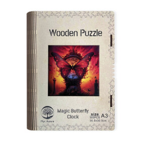 Dřevěné puzzle WOODEN magické motýlí hodiny - 300 dílků