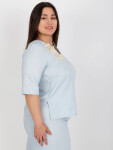 Světle modrá halenka plus size s krátkým rukávem 48