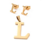 Sada přívěsku a náušnic z nerezové oceli - písmeno - zlatá - 20 ~ 23 mm x 13 ~ 19 mm - 1 ks Písmena: E