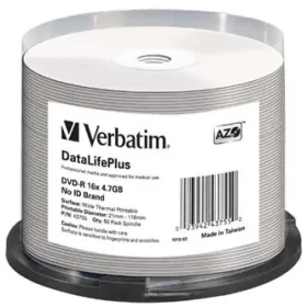 Verbatim DVD-R DataLifePlus Wide Thermal / Optické médium / 4,7 GB / 16x / no-ID / 50 pack Spindle (43755)