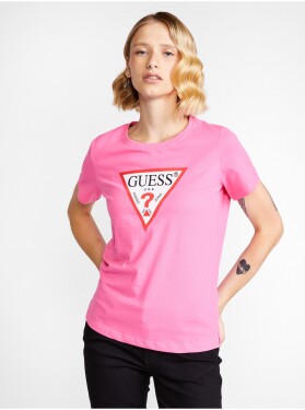 Růžové dámské tričko s potiskem Guess Original - Dámské