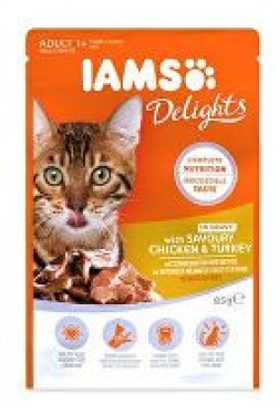 Iams Cat Kuře a krůta v omáčce kapsa 85g