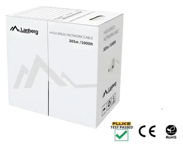 Lanberg UTP kabel Cat5e 305m drát CU šedá / Síťový kabel / 100 MHz / AWG24 / Fluke Passed (LCU5-12CU-0305-S)