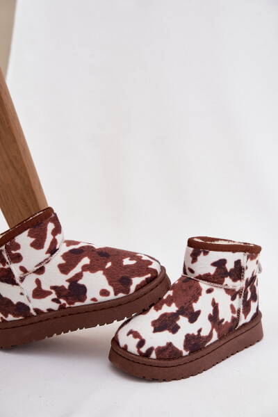 Dětské zimní boty pro mládež s teplou podšívkou s flísky bílo-hnědé Mireya 33